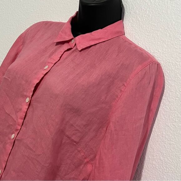 J Jill Linen Pink Essential Button Down Oversized Tunic Split Hem Top M - Picture 4 of 10
